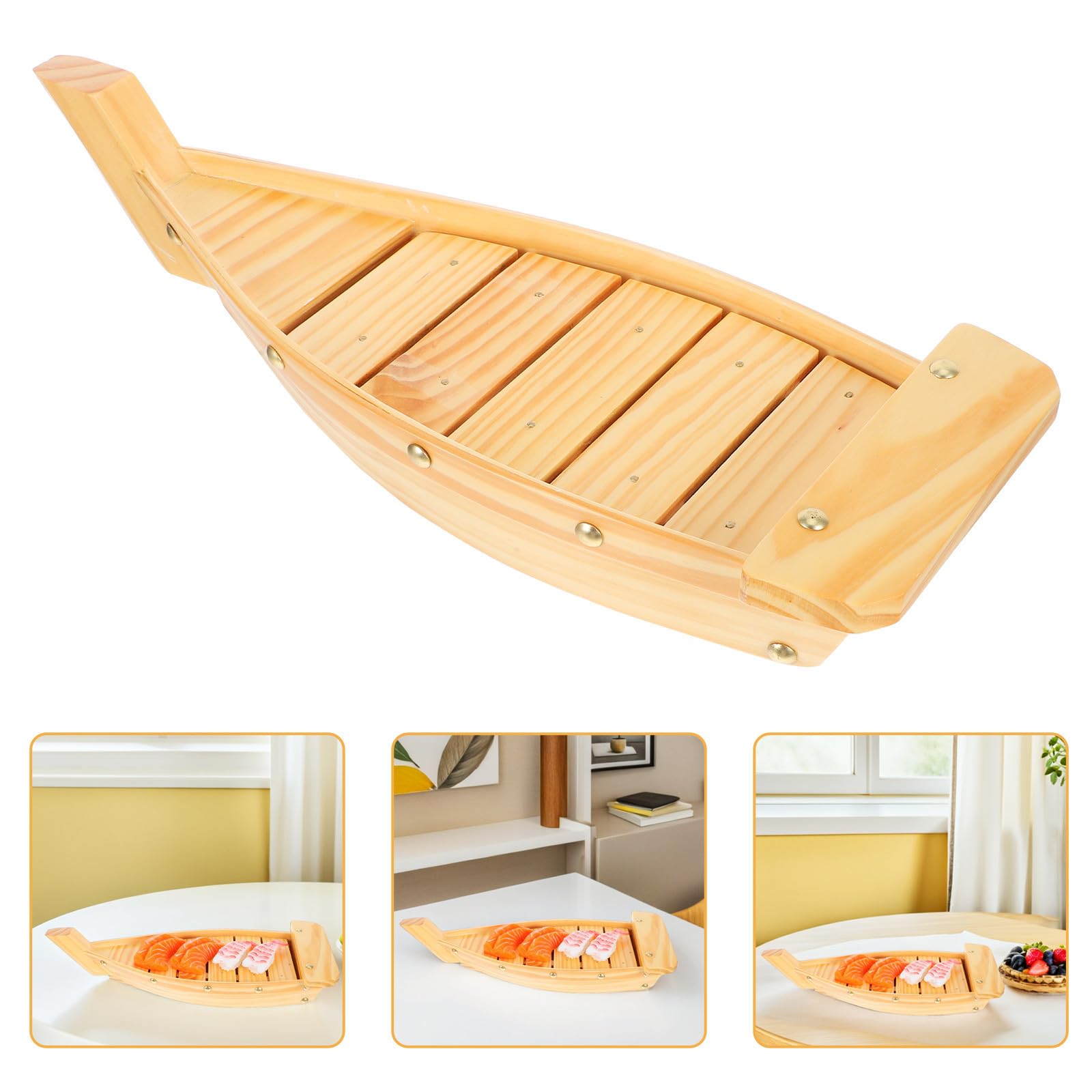 ABOOFAN Plat de Service Sushi en Bois, Forme Bateau, Style Japonerie | Collations et Sashimi, Décoration de Table, Fêtes Spéciales et Repas Familiaux, Usage Domestique ou Restaurant