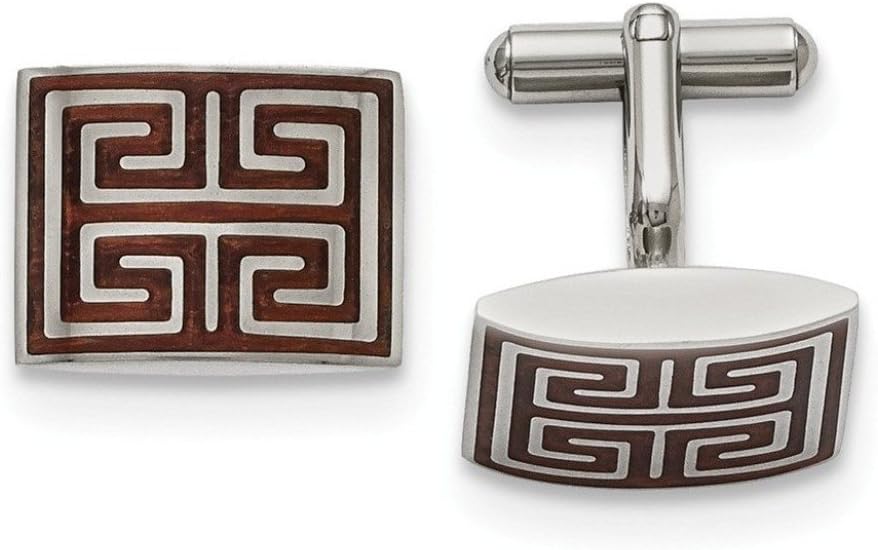 Stainless Steel Wood Inlay Rectangle Cuff Links