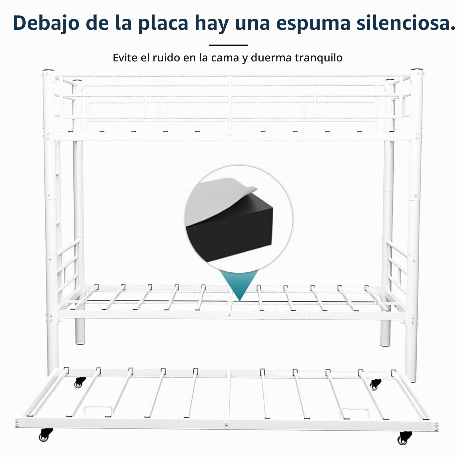 OKMYHOME Litera Convertible 90 x 190 cm – Cama infantil con escalera y guardaespaldas silenciosos, hierro – Sin colchón – Blanco