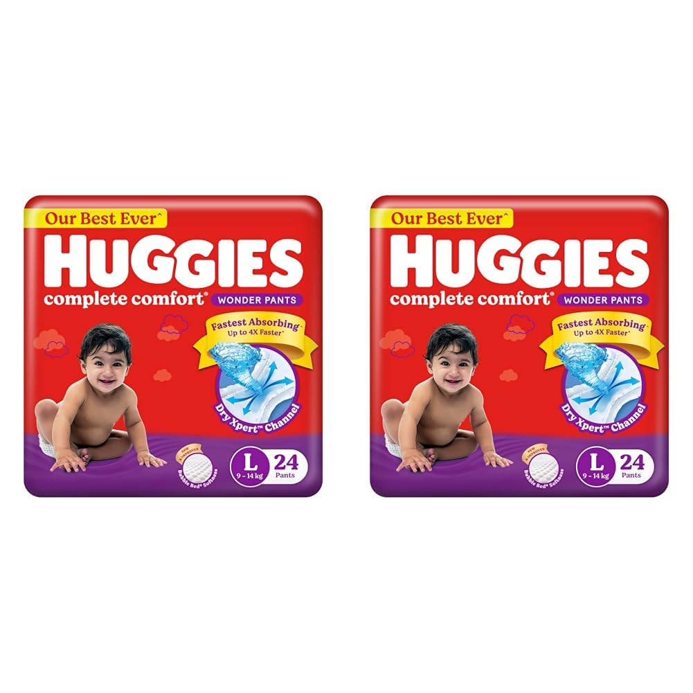 Huggies Complete Comfort Wonder Pants Large (L) Size (9-14 Kgs) Baby Diaper Pants, 24 count| Indias Fastest Absorbing Diaper with upto 4x faster absorption | Unique Dry Xpert Channel (Pack of 2) (B0D7Z95TGJ) Amazon Price History, Amazon Price Tracker