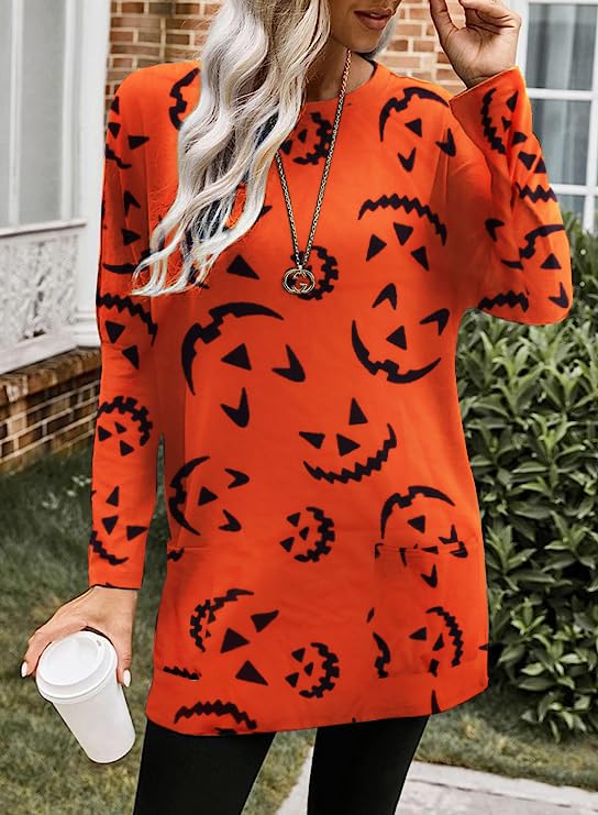 MNLYBABY Women Halloween Sweatshirt Funny Grimace Graphic Print Long Sleeve Shirt Pullover Dress Fall Tops