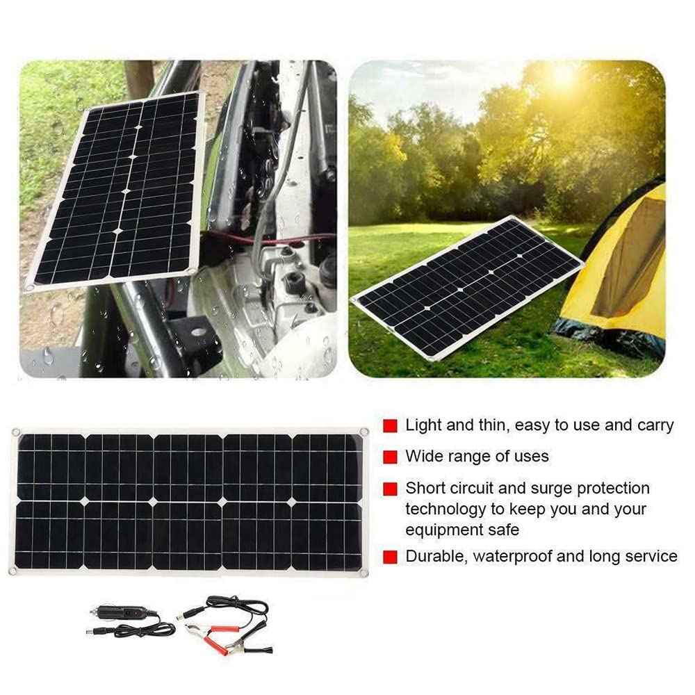 Pannello Solare Flessibile 100W 200W 300W 400W 500W 600W + Regolatore 40A, Portatile per Camper/Tetto/Barca/Auto/Campeggio, Ultraleggero/Ultrasottile/Impermeabile, Doppia USB 3x100W