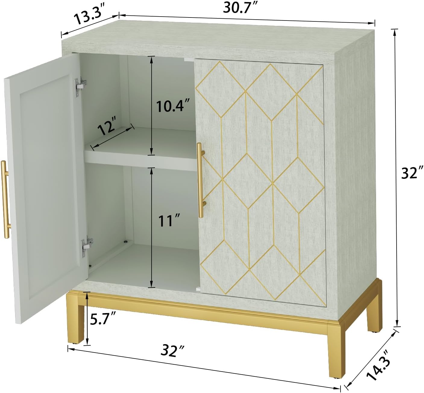 HLR Green Accent Cabinet with Gold Trim,Storage Cabinet with 2 Doors,Modern Wooden Sideboard for Living Room, Kitchen, Office and Hallway
