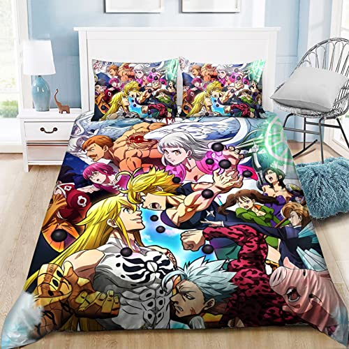 Jilijia The Seven Deadly Sins : Wrath of the Gods Parure de lit 3D avec housse de couette et taie d'oreiller pour lit simple, double, king size