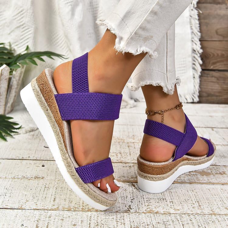 Wide Women's Platform Espadrille Wedge Sandals Comfortable Open Toe Elastic Ankle Strap Espadrilles Flatform Wedges Casual Slip On Sandal For Ladies Dressy Summer Shoes3