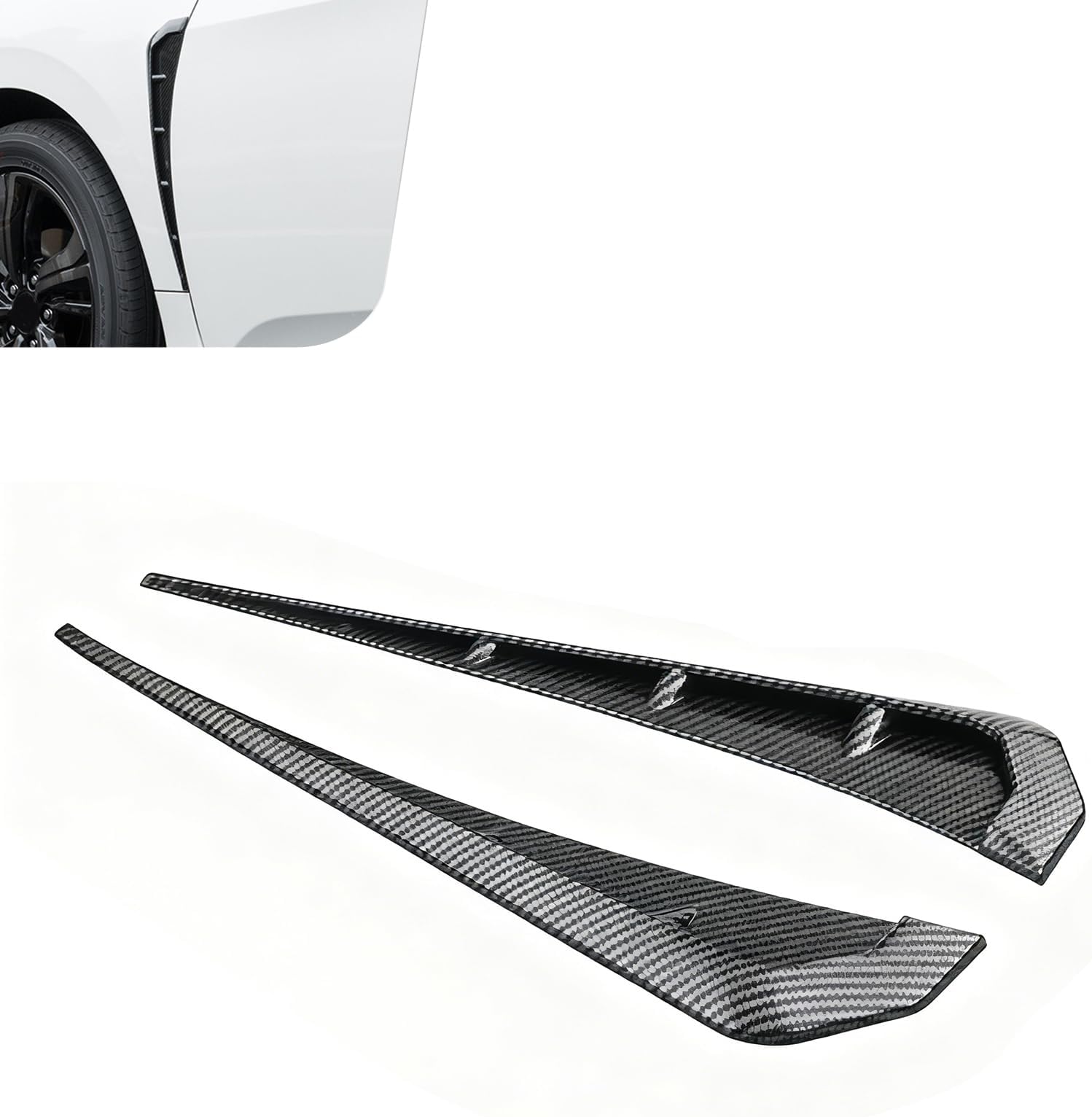 2 PCS Car Side Fender Vent Trim, 3.54"x 16.14" Carbon Fiber Fender Vent Air Flow Grille Decoration, Self-Adhesive Exterior Accessories for Most Cars SUVs (Carbon Fiber)
