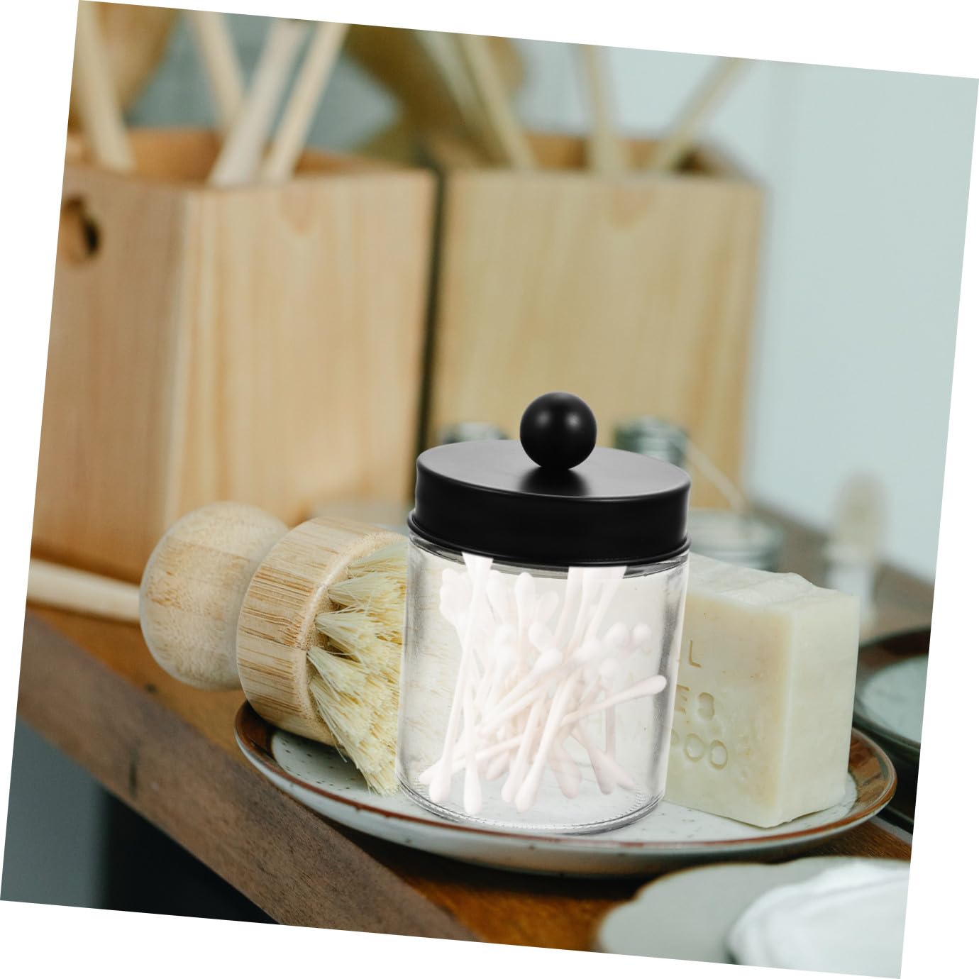 Baluue 3 Stück Apothekergläser aus Glas mit Edelstahl Deckel Wattestäbchenhalter und Wattepad Spender Transparenter Badezimmer Organizer Platzsparend und Langlebig