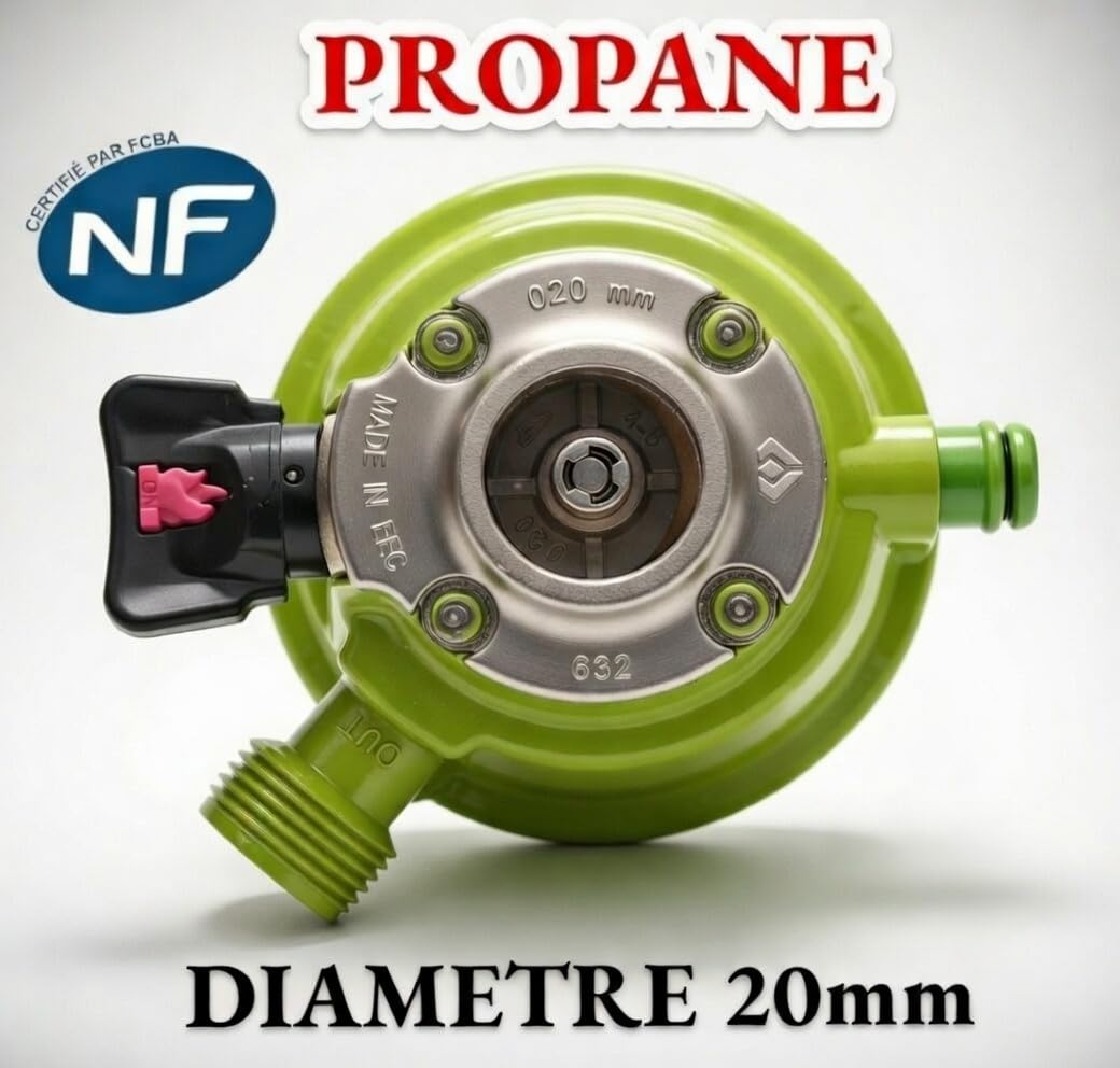 Générique DETENDEUR Propane (Vert) 37 mbar, diam 20 (G52) PRIMAGAZ/ANTARGAZ TWINY/ELFI/Malice Barbecue/Gazinière/Camping Car/Deserbeur/Chalumeau/Gaz