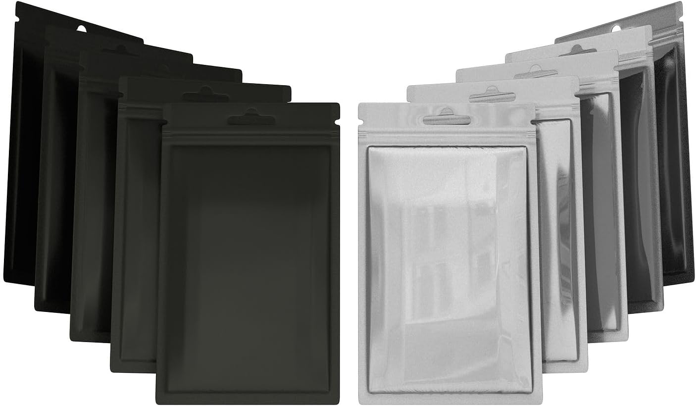 Rimiko 100pcs Reusable Black & Transparent Mylar + Aluminum Zipper Bags, 3.35"x5.1" (8.5x13cm), Ideal for Food, Jewelry, Cosmetics & More