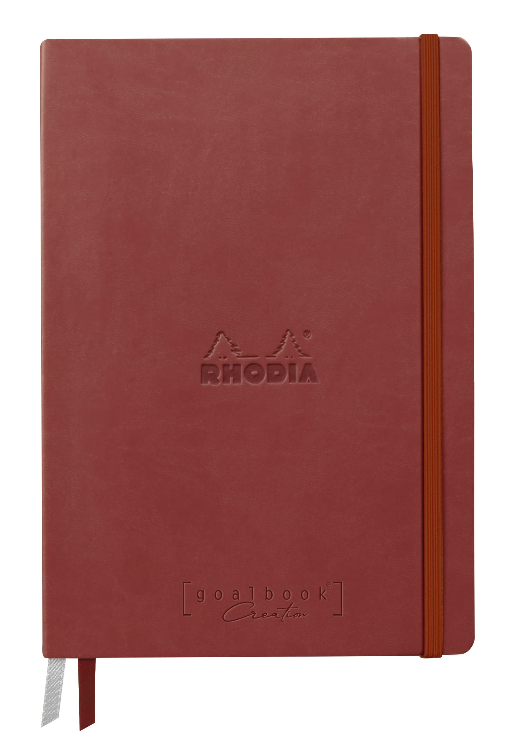 RHODIA 194153C - Rigid Notebook Goalbook Creation Orangerot - A5 - 14.8x21cm Plain - 100 pages White Technical Wash 200g/m² - 2 Ribbons Imitation Leather Cover