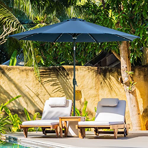 Ainfox 9Ft Solar Powered 32 Led Lighted Patio Umbrella Table Market Umbrellas With Crank And Push Button Tilt For Garden, Deck, Backyard, Pool, 8 Steel Ribs #TOP6