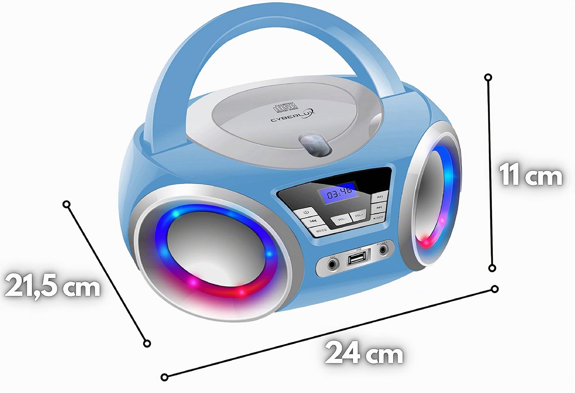 CD-Player mit LED-Beleuchtung | Kopfhöreranschluss | Tragbares Stereo-Radio | Kinderradio | Stereoanlage | USB | CD/MP3-Player | UKW-Radio | Kopfhöreranschluss | AUX-Eingang