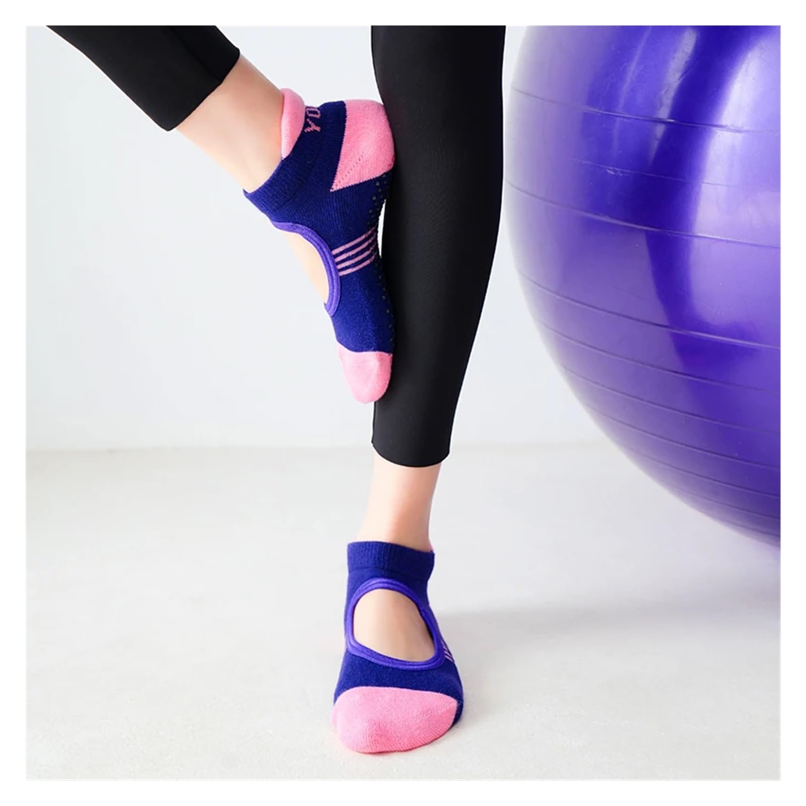 Calcetines De Pilates con Espalda Descubierta For Mujer, Calcetines De Yoga Antideslizantes Transpirables con Parte Inferior Adecuado para Yoga, Danza, Deportes, Fitness(Blue)