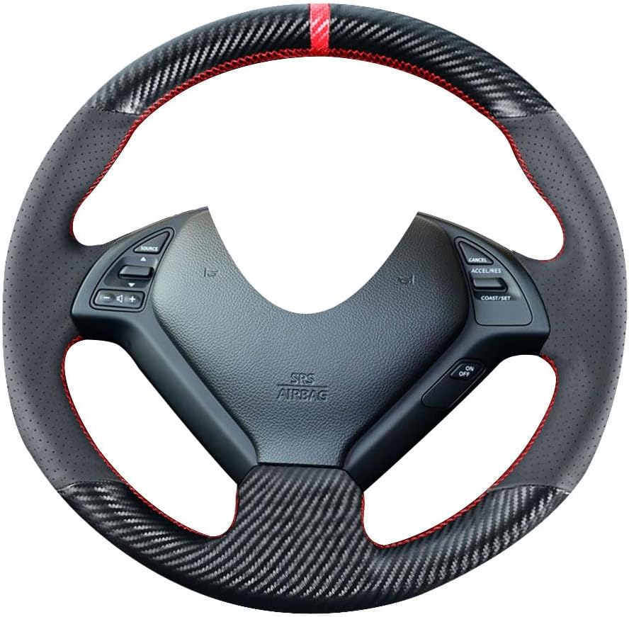 DIY Carbon Fiber Steering Wheel Covers for Infiniti G37 2008-2013 / G25 EX35 EX25 EX37 Q60 2014 QX50 Q40 IPL G G35 Sport 15 inches Stitching Leather Interior Accessories