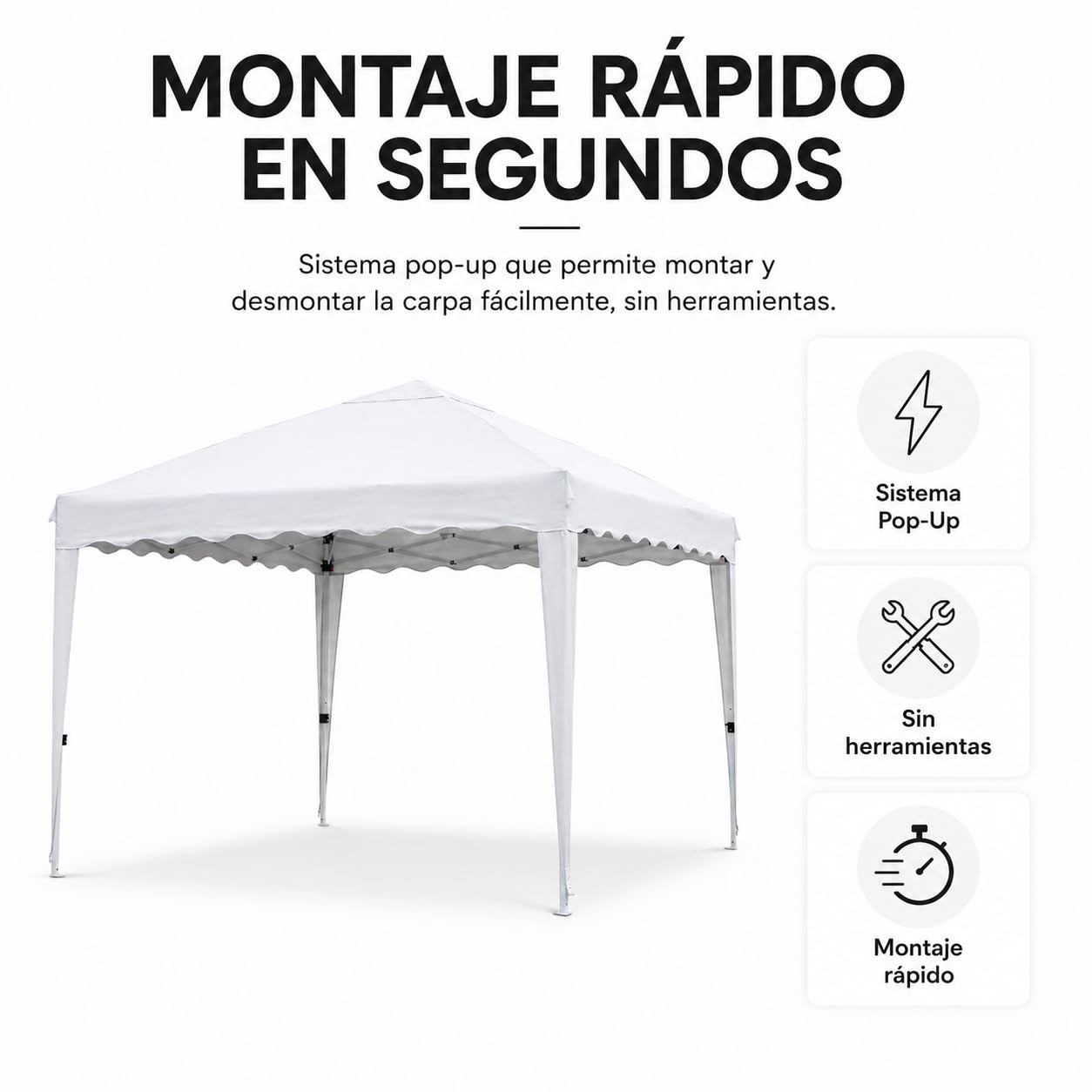 Carpa Plegable Impermeable con Bolsa de Transporte, Cenador Pop Up para Jardín, Playa, Mercadillos y Eventos, Montaje Rápido sin Herramientas Blanco