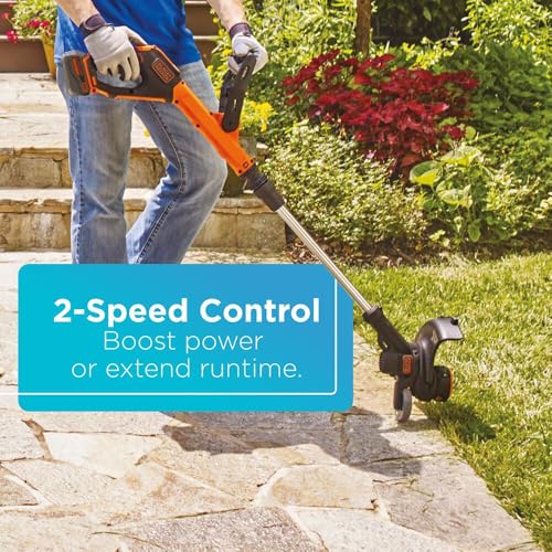 Image of BLACK+DECKER 20V* MAX String Trimmer and Edger, EASYFEED Weed Wacker, 12 Inch Cutting Width, 2 Speed Control Weed Eater, (1) Battery and Charger Included (LSTE523) | EASYFEED Weed Wacker, 2 Speed Control Weed Eater, 1 Battery and Charger Included