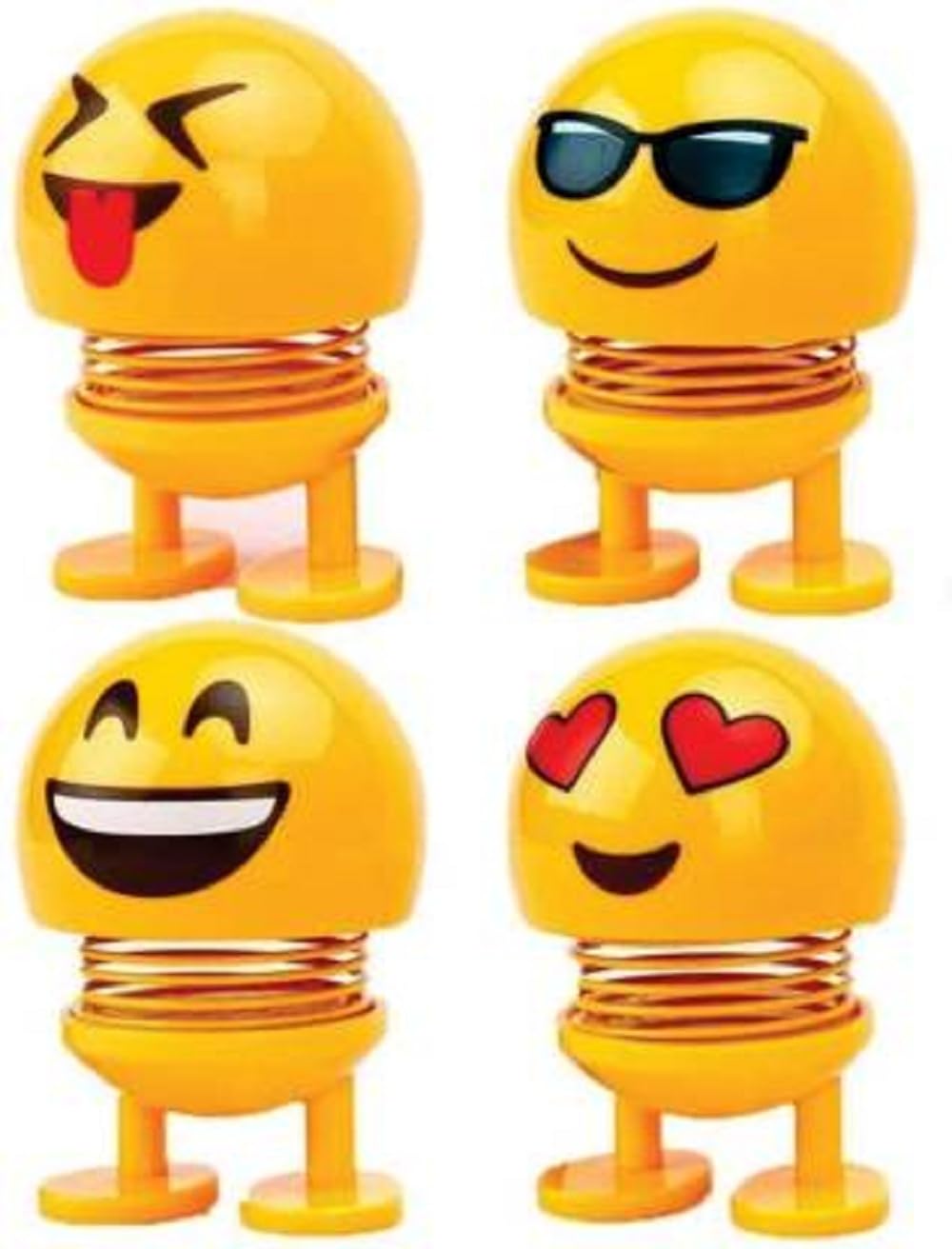 TANTRA Spring Cute Smiley Doll Car Ornament Interior Dashboard Decor Bounce (Pack of 4) (Yellow)