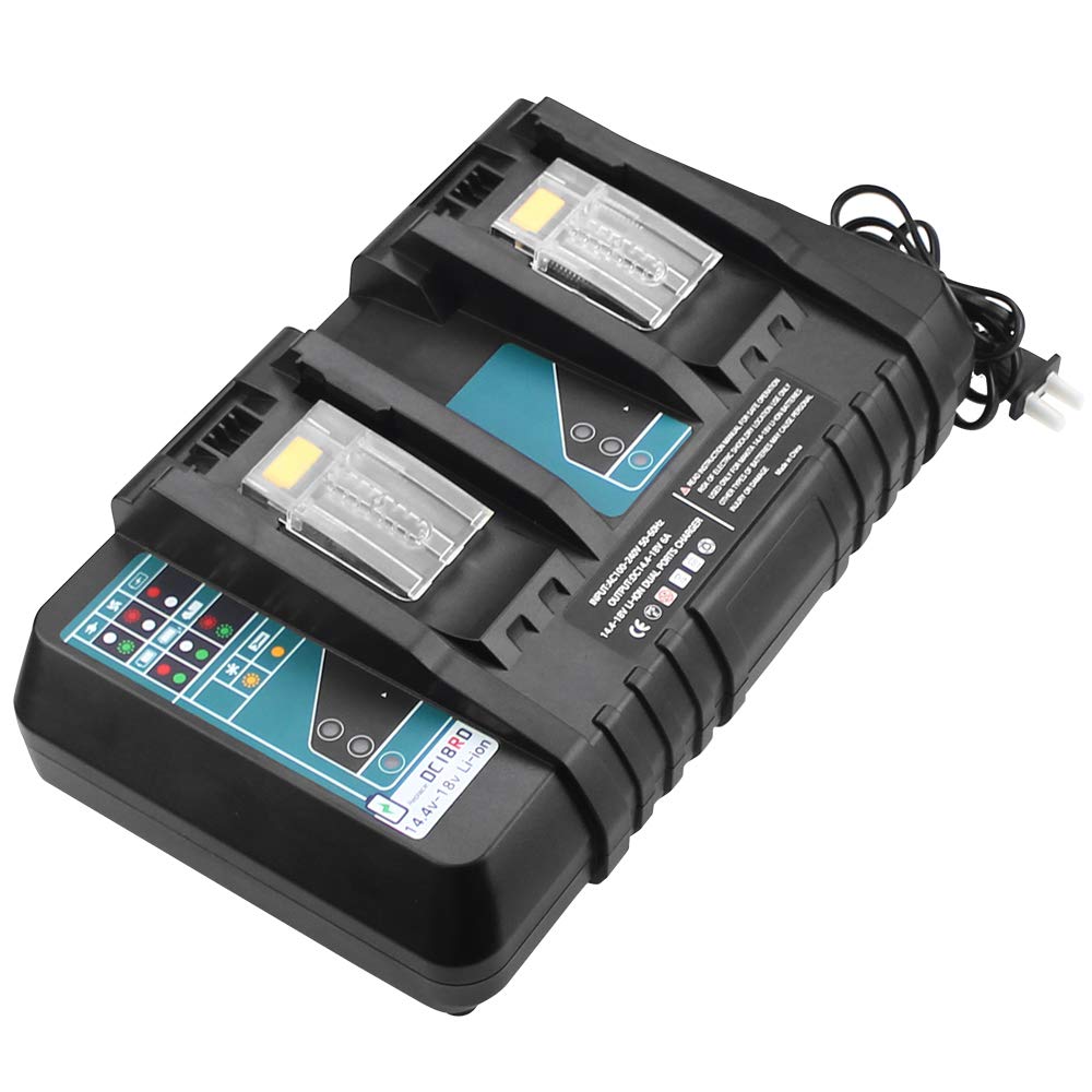 DC18RD Cargador de Doble Puerto 7A Cargador Rápido para DC18RC DC18RA DC18SF Compatible para Makita 14.4V-18V BL1415 BL1430 BL1830B BL1840B BL1845B BL1850 BL1850B