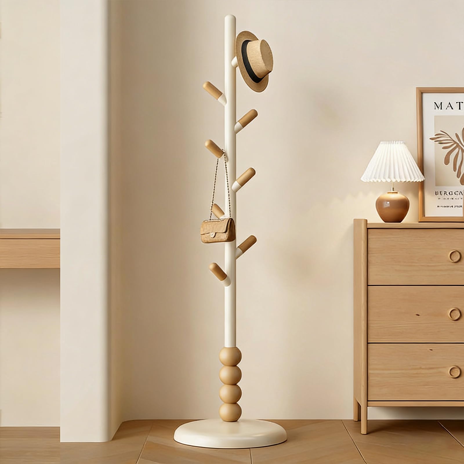 Js Space White-C Freestanding Wooden Hook Coat Rack Stand Sturdy Coat Tree Standing Hanger For Entryway, Bedroom,Hallway,Entrance