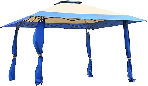 Miniatura 10 de Tangkula Gazebo desplegable de 13 x 13 pies, refugio con toldo para exteriores con techo de 2 niveles, cortinas de esquina y 3 alturas ajustables,