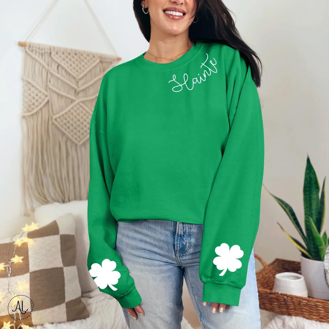 LOTUCY Slainte St. Patrick's Day Sweatshirt Women Irish Shamrock Long Sleeve Shirt Ireland Clover Crewneck Pullover Tops - Image 6