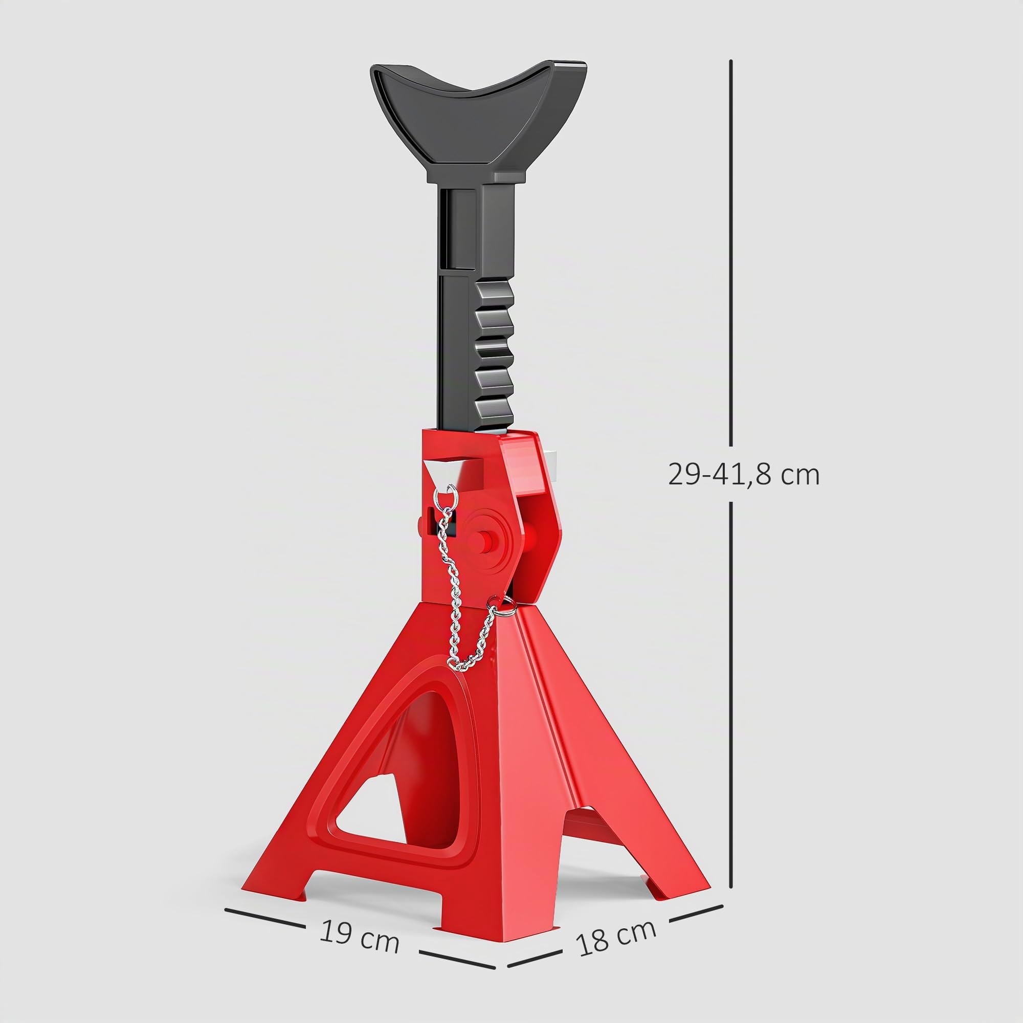 HOMCOM Lot de 2 Chandelles de Levage 3 Tonnes Hauteur Réglable 290-418 mm | Chandelles Voiture, Grande Base, Goupille de Sécurité, pour Véhicule, Caravane, Atelier, Garage, Rouge