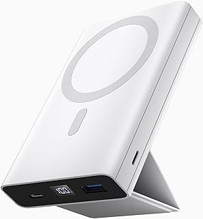 LULULOOK Magnetic Wireless Portable Charger, Foldable 10000mAh Mag-Safe Power Bank, 22.5W PD Fast Charging Battery Packs with USB-C Cable LED Display for iPhone 15/14/13/12/Pro/Mini/Pro Max (White)
