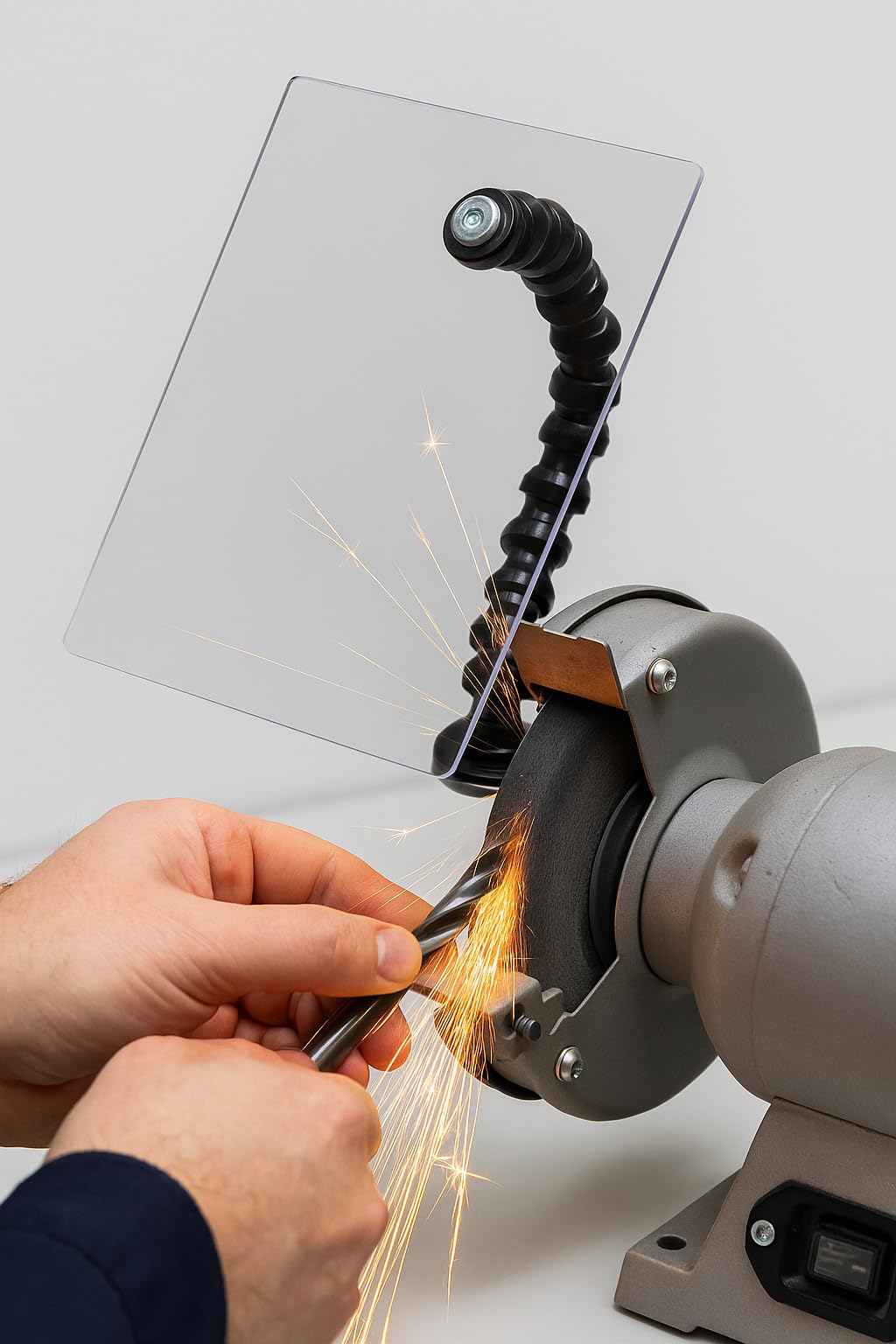 Späneschutzschild aus Acryl 300 x 200 mm mit Magnetfuß Neodym Magnet/gummierter