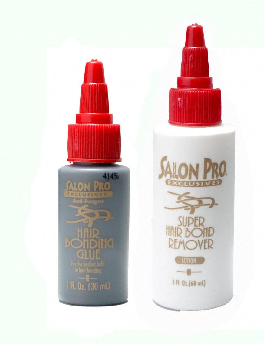 Salon Pro Hair Bonding Glue 1 Fl oz Black + Salon Pro Super Hair Bonding Remover 2 Fl oz