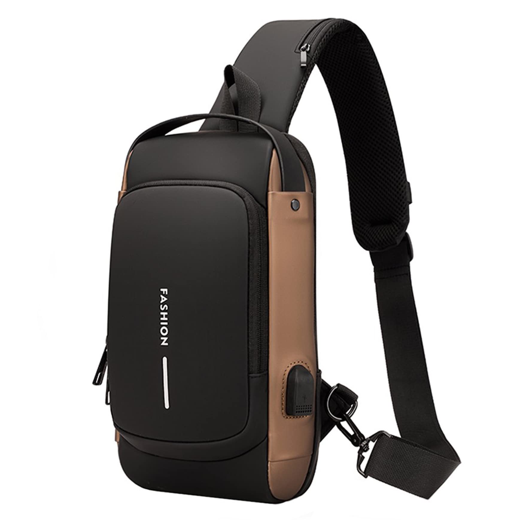 MEZON Anti Theft Sling Bag for Men & Women Waterproof Shoulder Cross Body Bag with USB Charging Port for Travel Hiking Gym Picnic & Daily Use (Black with Brown) (B0C74PLSPB) Amazon Price History, Amazon Price Tracker