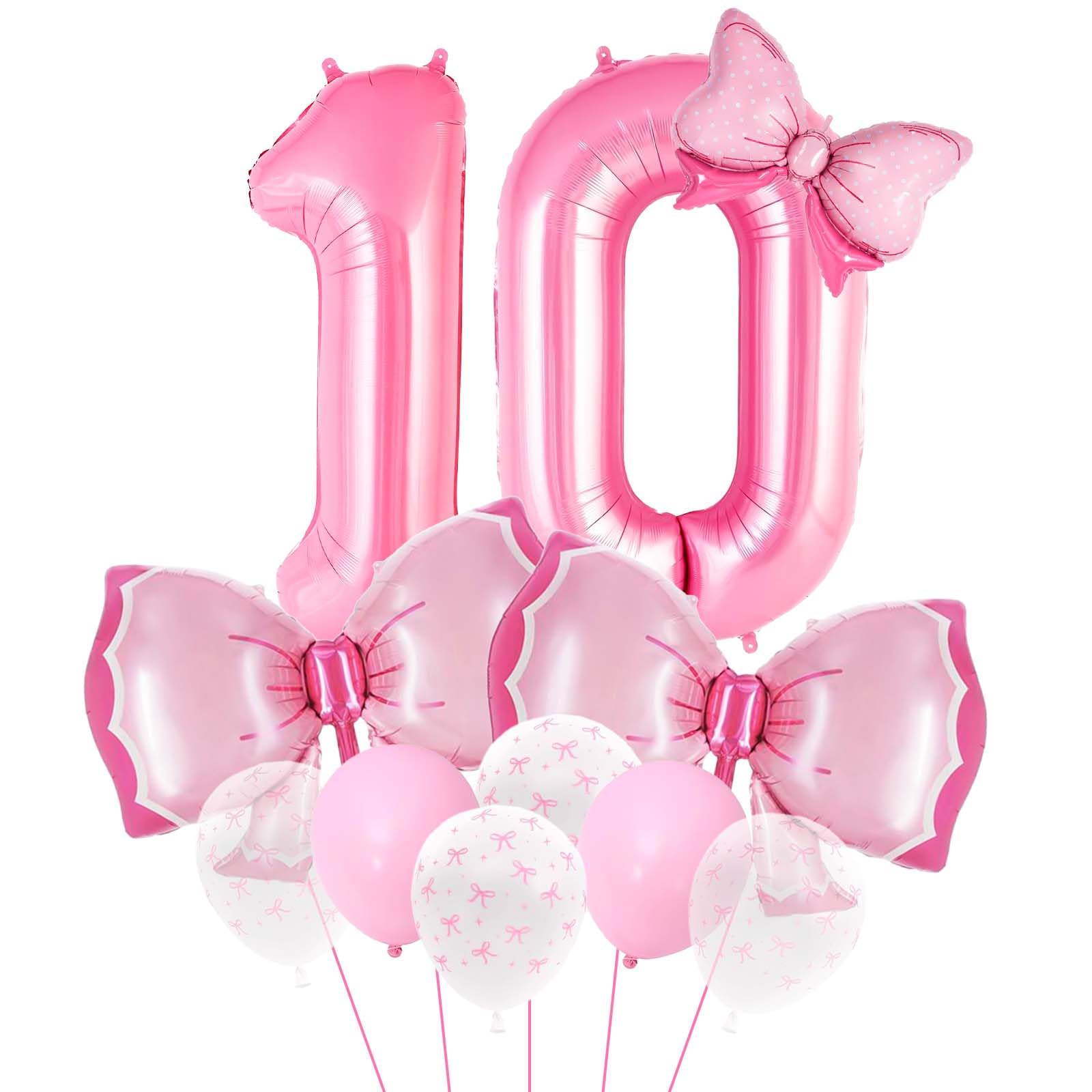 Yoehlon Coquette Birthday Decorations, Pink Bow Balloons Set with 40-Inch Number 10 Balloon, Pink Bow Birthday Decorations for Girls (Pink 10)
