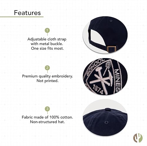 Miniatura 4 de Colorado School of Mines - Gorra de béisbol Orediggers Brimmed Embroirderd, gorra de tela ajustable para adultos (estilo A) azul, Azul