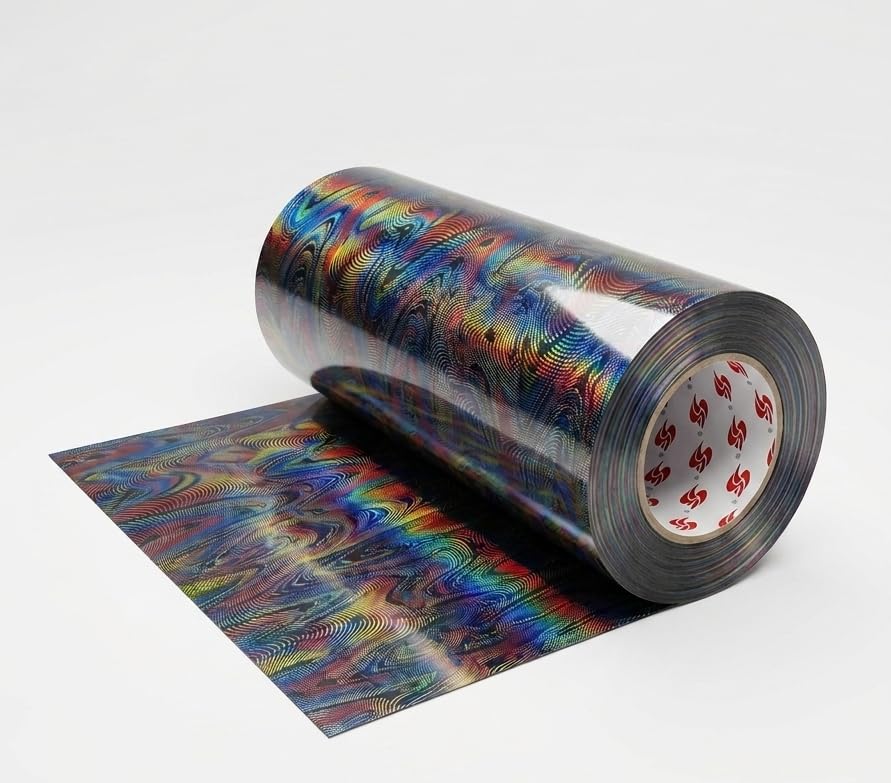 Premium Self Adhesive Holographic Vinyl Film Rolls for DIY Crafts Gift Wrapping and Professional Product Branding Multi Pattern Rainbow Effect Waterproof Sticker (Abstract Liquid Wave)-image-1