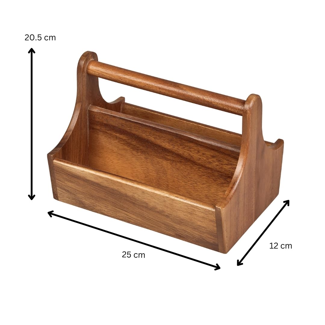 Tala Counter Display/Table Tidy With 2 Compartments And Bar Carry Handle In Lacquered Acacia, Natural, Large - Image 4