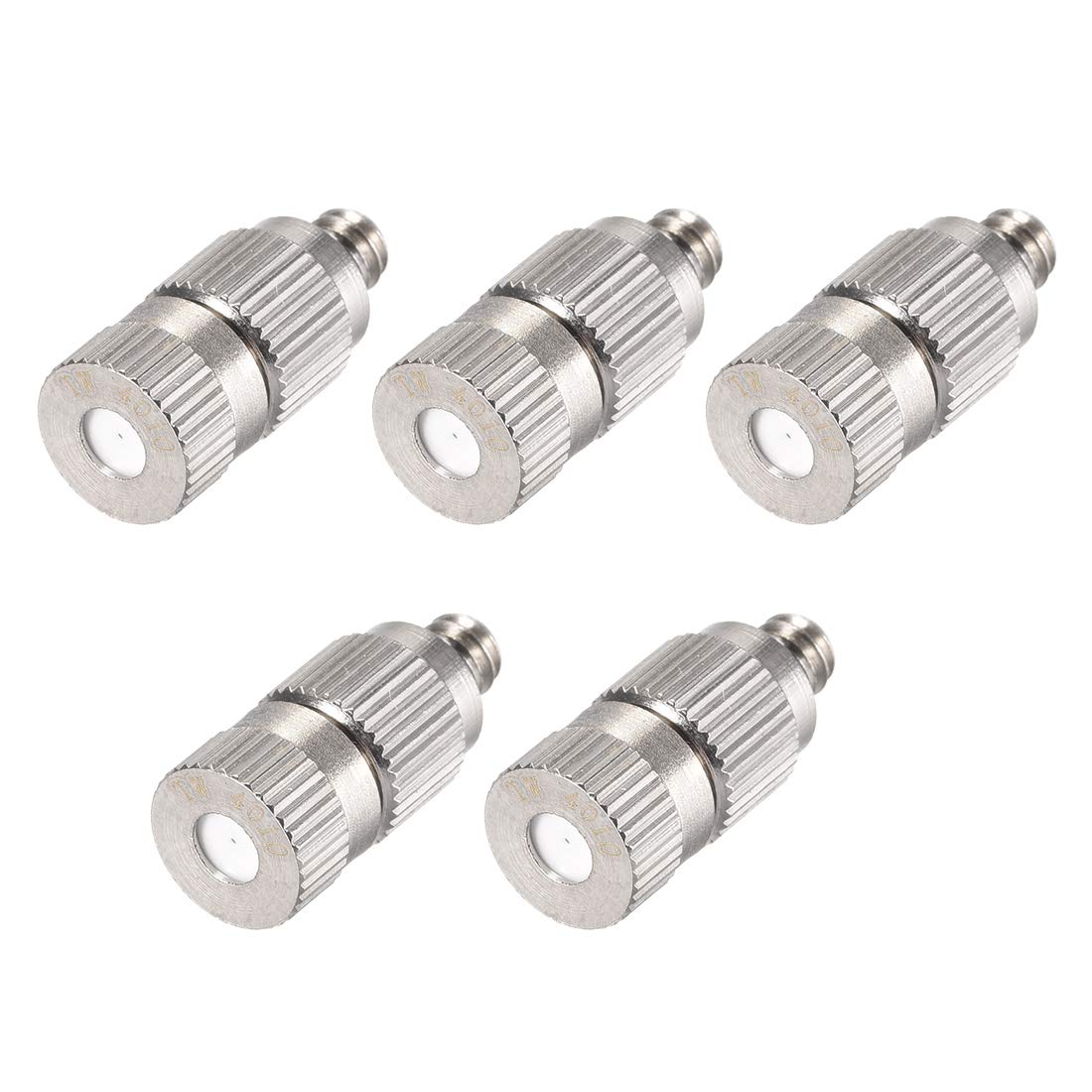 SOHNVWTGD Brass Misting Nozzle 3/16inch Threaded 0.4mm Orifice Dia Fogging Spray Head for Outdoor Cooling System 5 Pcs Silver Tone