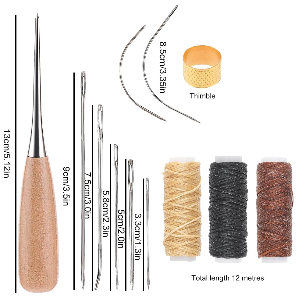 Set Cucito Pelle - 10 Aghi, 2 Fili Cerati, 1 Tagliasuture - Per Riparazioni E Fai Da Te In Pelle - Foto 7