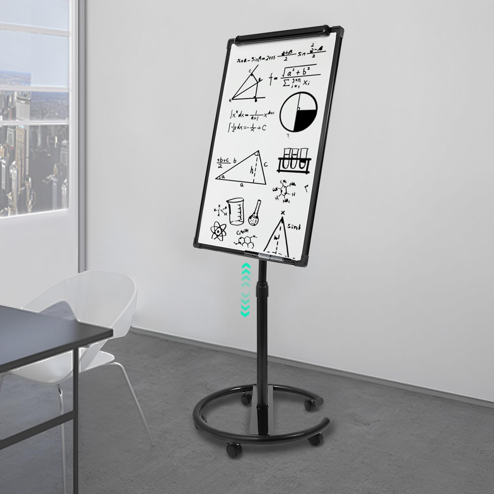 Flipchart Ständer, 90x60cm, Mobiles Whiteboard auf Rollen, Höhenverstellbar Flipchart-Tafel bis 200cm, Beschreibbar, Trocken abwischbar, magnetisch für Büro, Unterricht (Schwarz)
