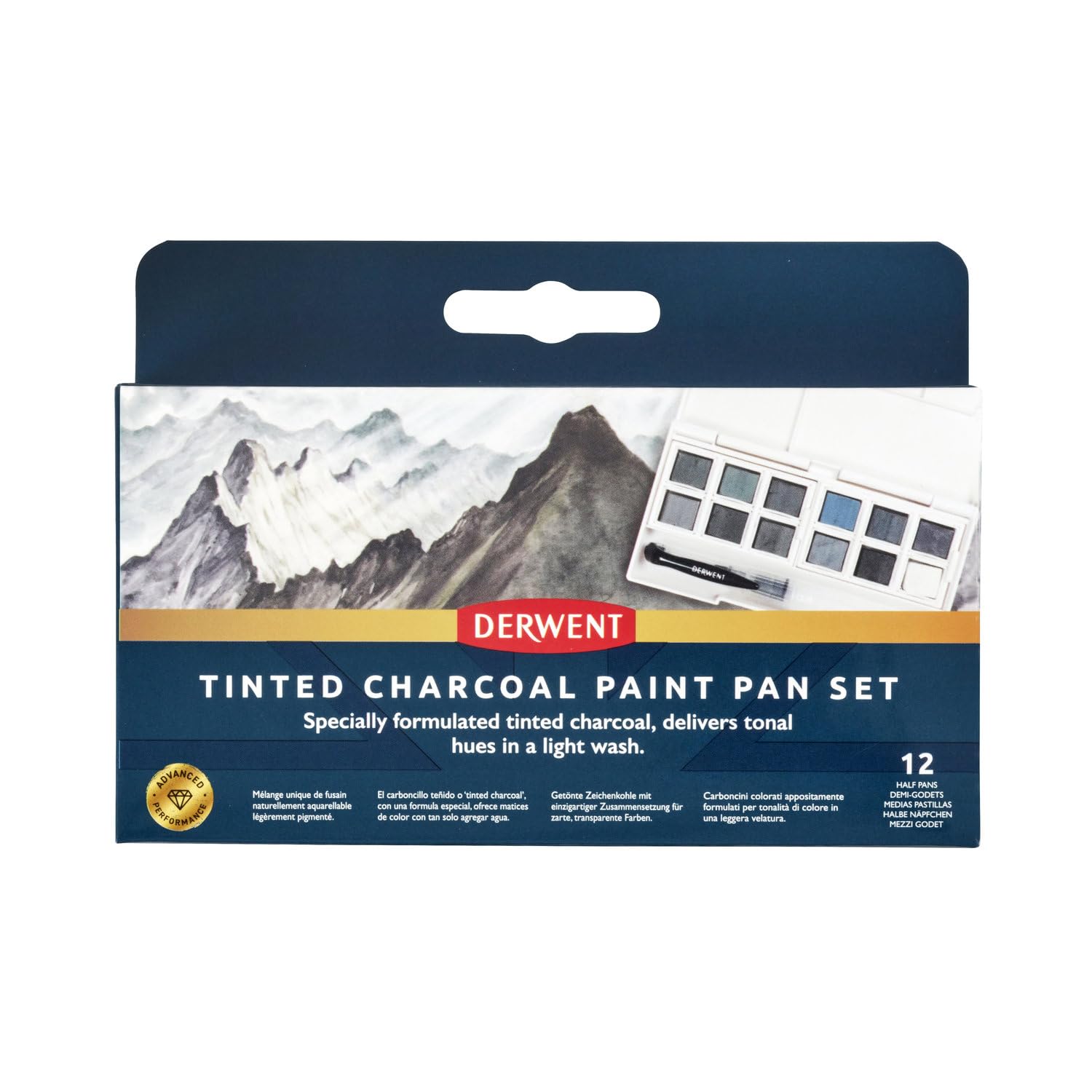 Derwent 2306249 - Set de Acuarelas Tintadas de Carboncillo, 12 Unidades, Tamaño Mediano, Solubles en Agua, Ideales para Pintar Paisajes, Calidad Profesional, Tamaño de Viaje