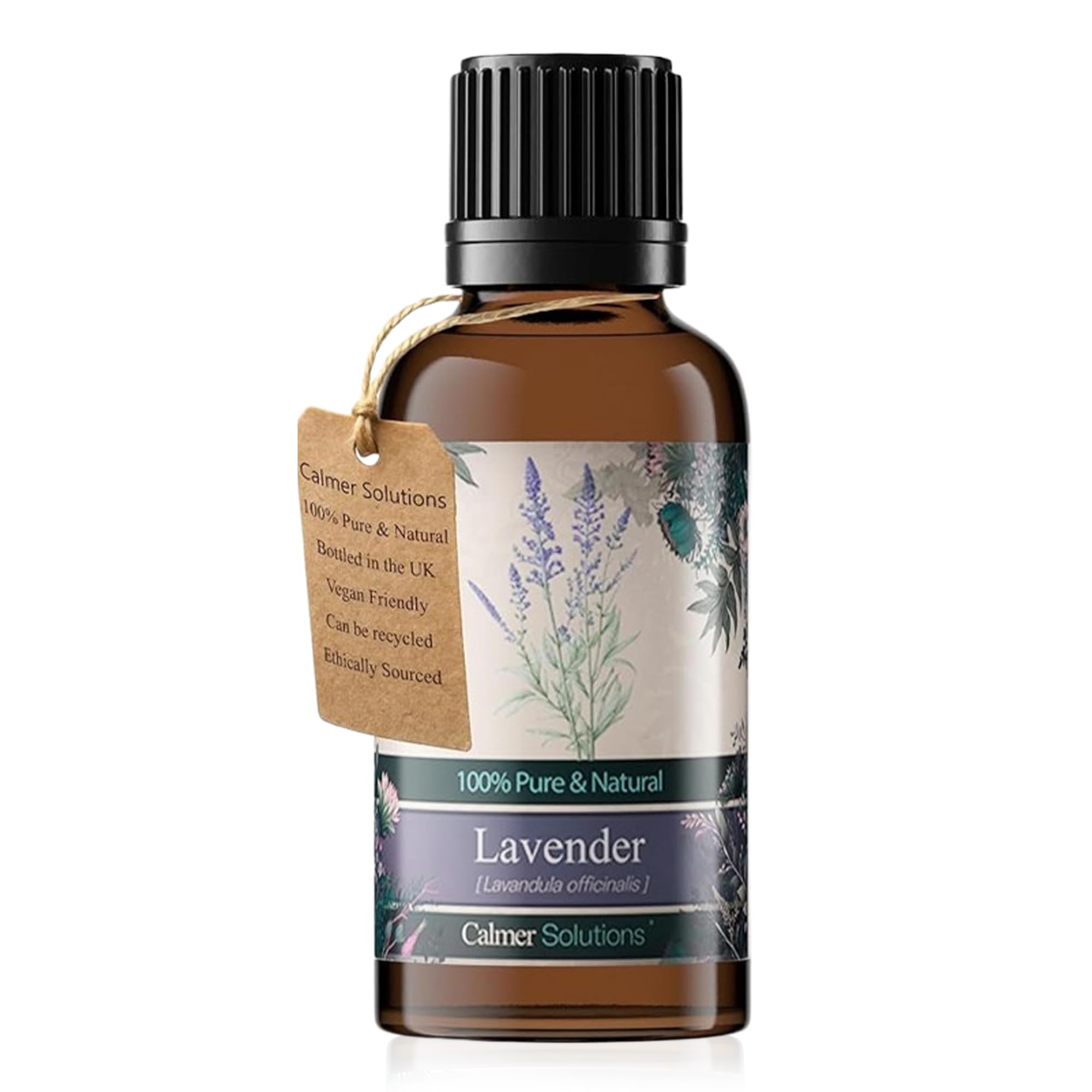 Calmer Solutions Lavender Essential Oil 30ml - 100% Pure & Natural Steam Distilled Lavandula Angustifolia Aromatherapy Oil - UK Made Floral Essential Oil for Diffuser, Massage, Bath & Home Fragrance