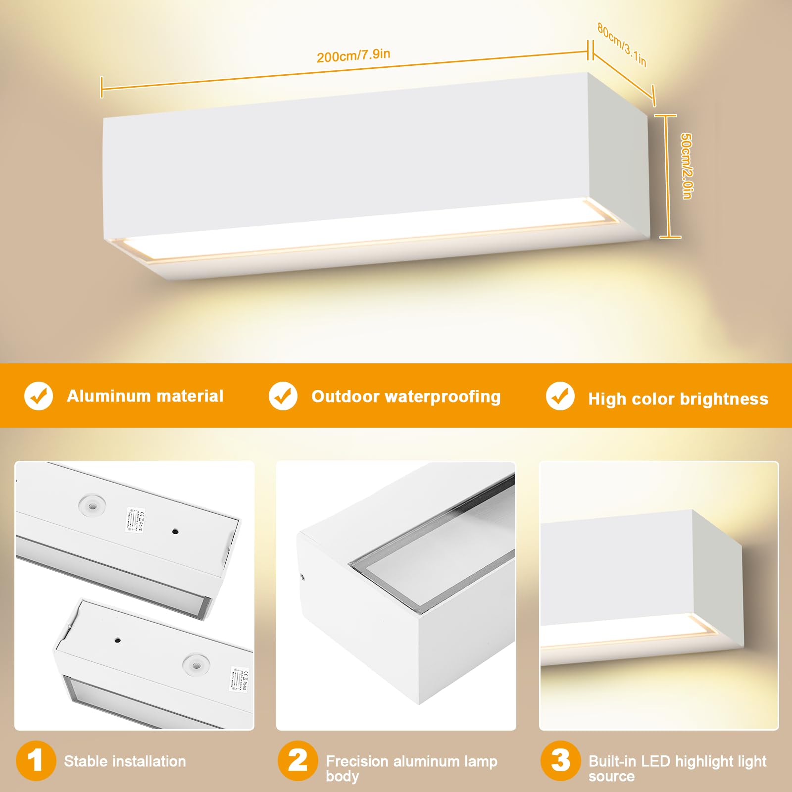 2 Pack 36W Applique da Parete Interno/Esterno Bianco 30Cm Lampade da Parete 3000K Bianco Caldo Applique Esterno IP65 Impermeabile