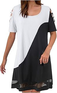 Genérico Ladies Temperament Color Blocked Hollow Mesh Contrasting Splicing Jumpsuit Mid Skirt for Women Sastre