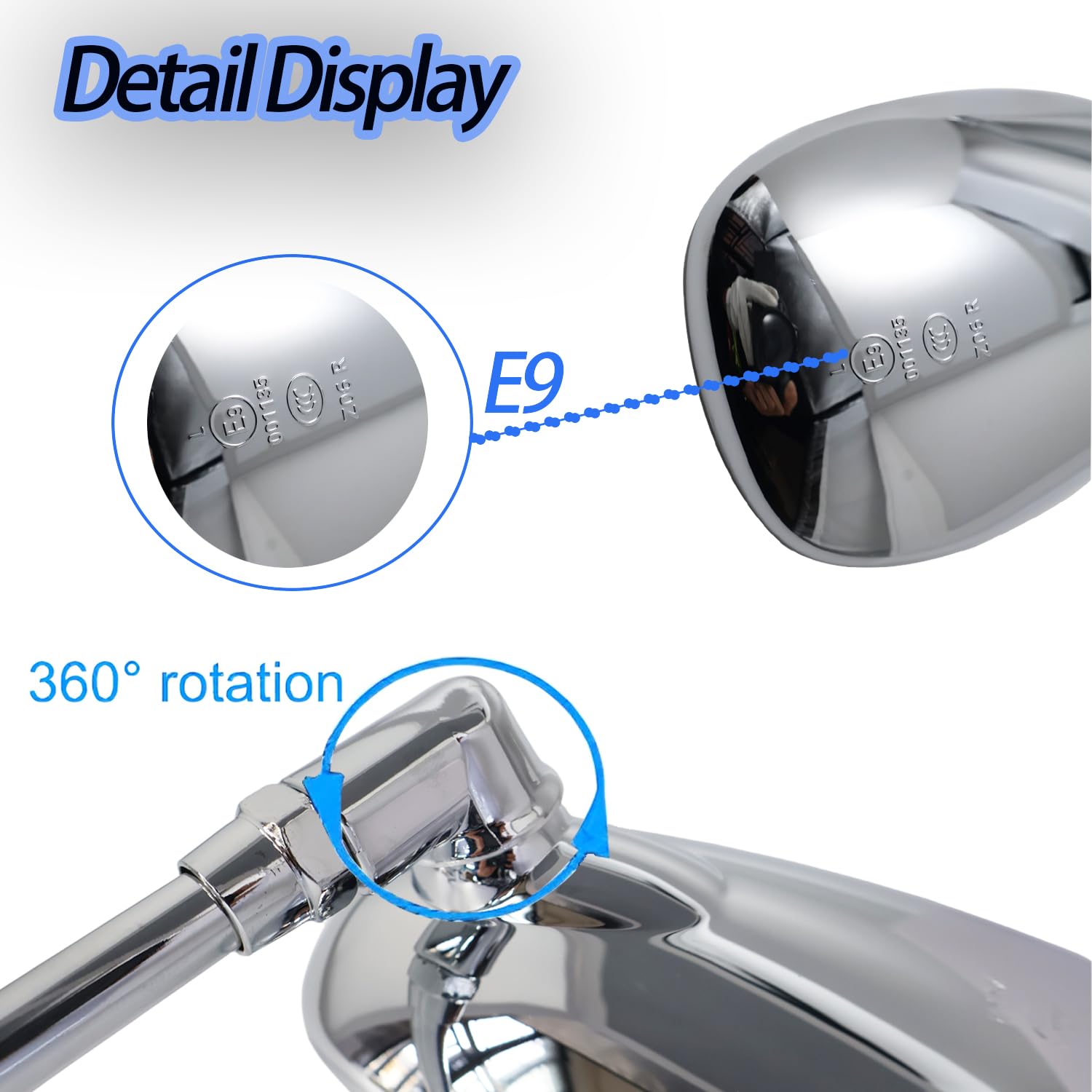 Rétroviseur moto, rétroviseurs latéraux M10 Chrome Compatibles avec paquet de vis pour scooter Street Bike Cruiser Chopper Suzuki