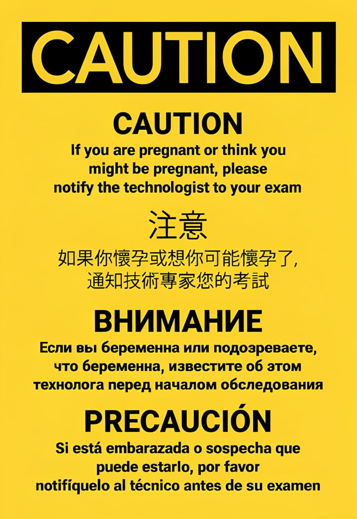 peiyeety Caution Pregnancy Notification Metal Tin Sign 12x8 Inch, Yellow & Black Warning Wall Plaque, Multilingual Safety Notice for Radiology/X-Ray, Clinic Office Door Home Decor Gift
