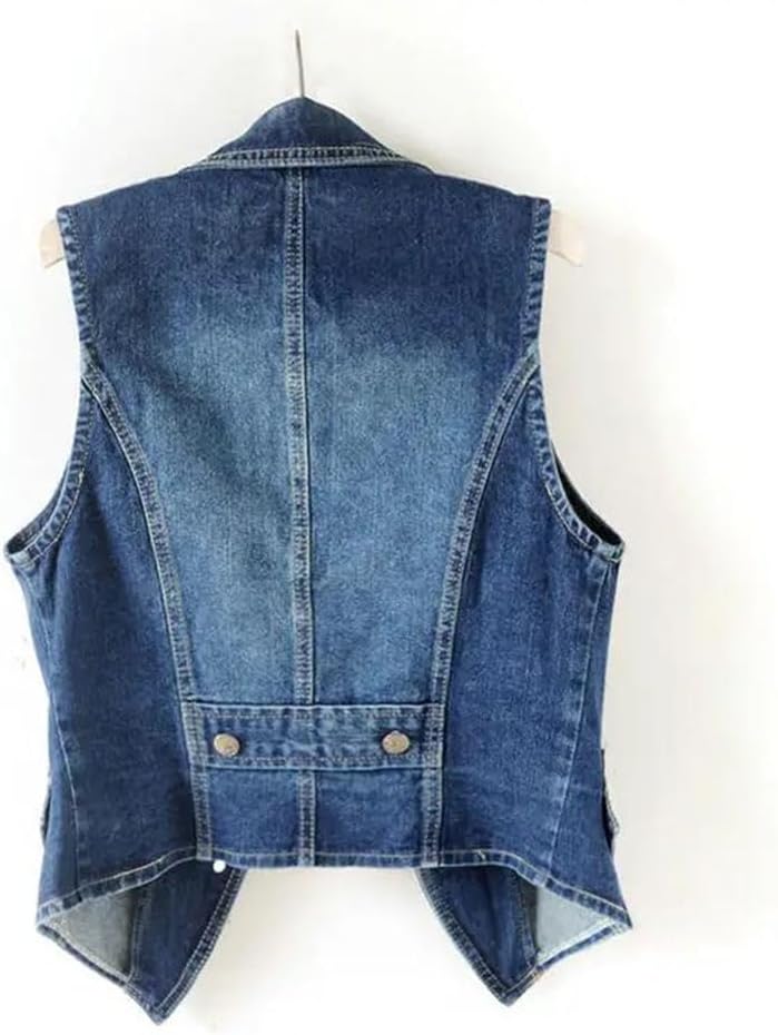 レディース カジュアル デニムベスト ジャケット 春 ノースリーブ ショートジーンズ ウエストコート シングルブレスト トップス