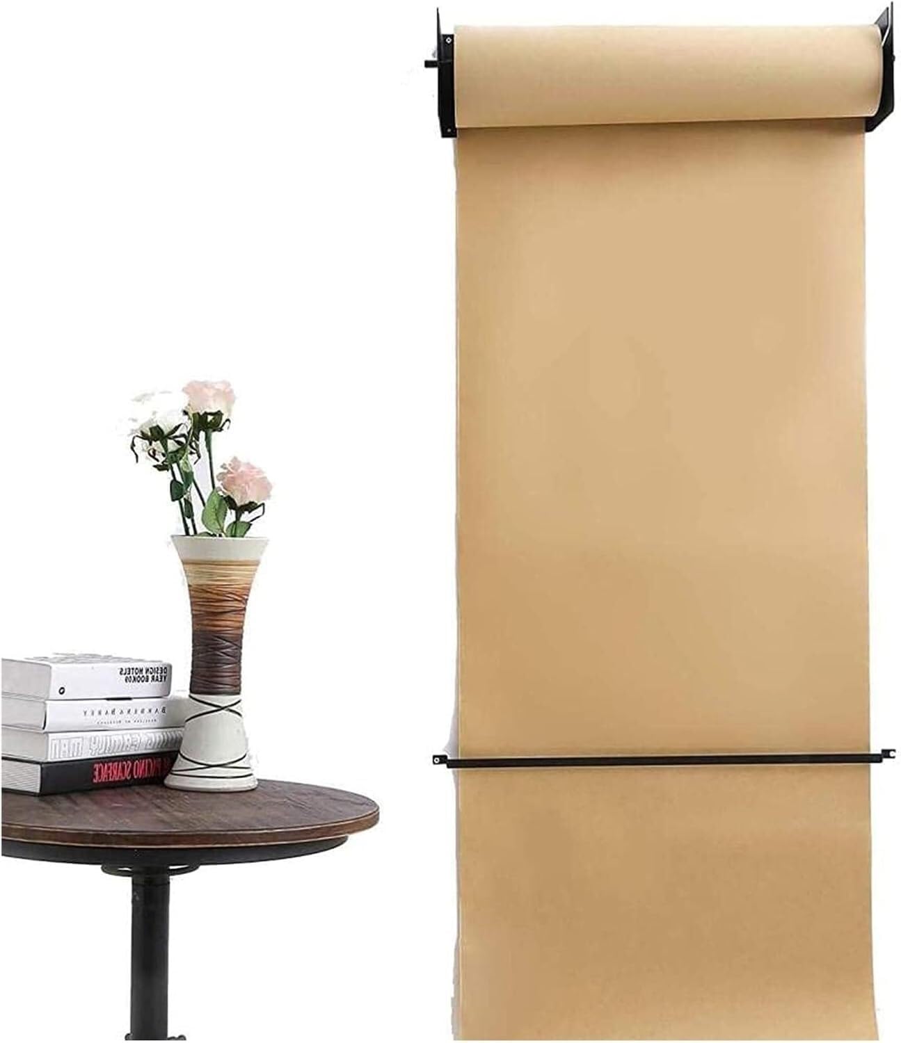 Dozownik papieru pakowego & Przecinarka - uchwyt na rolkę papieru firmowego do montażu na ścianie, tablet do pisania w kuchni/kawiarni/sklepie odzieżowym(Steel Frame Wide-67cm/26.3in)