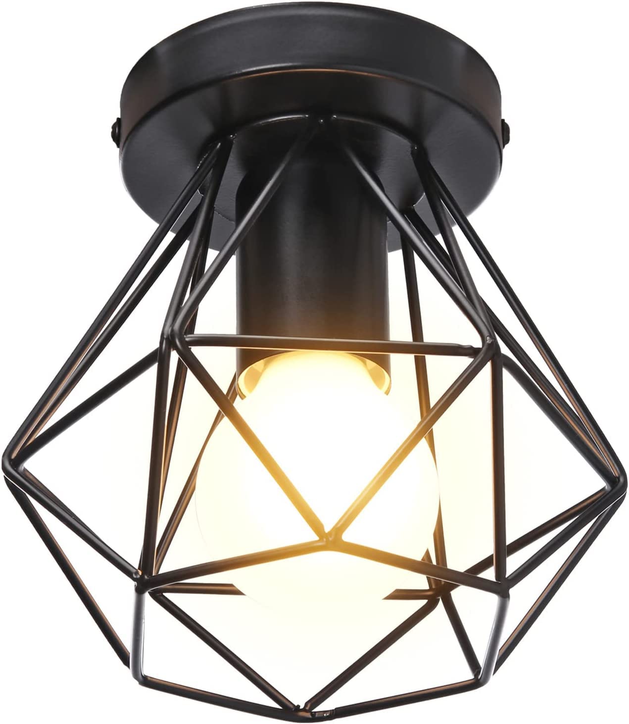 SHREALMS Industrial Ceiling Lights Wire Cage Metal Hallway Lamp - Flush Mount Ceiling Lighting Fixture, E27 Close-to-Ceiling Lights for Bedroom Entryway Loft (Black)