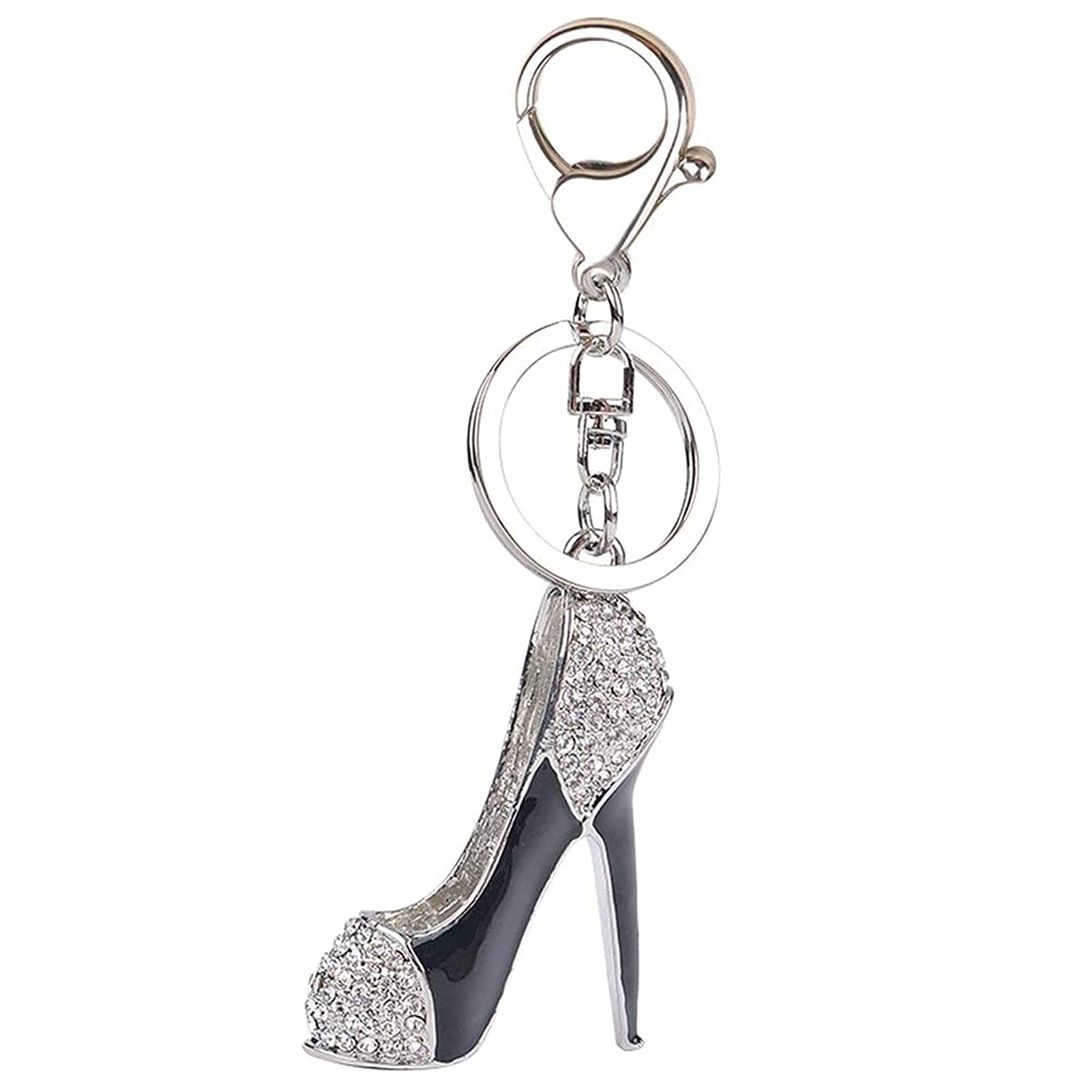 Reizteko Lady's High Heel Shoe Rhinestone Women Bag or Car Keychain (Black)
