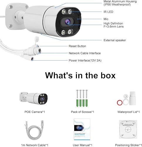 Miniatura 9 de JideTech Cámara bala IP PoE de 5MP para exteriores con audio de 2 vías, cámara de seguridad IP de lente de 0.142 in para interiores, IR de 120 pies,