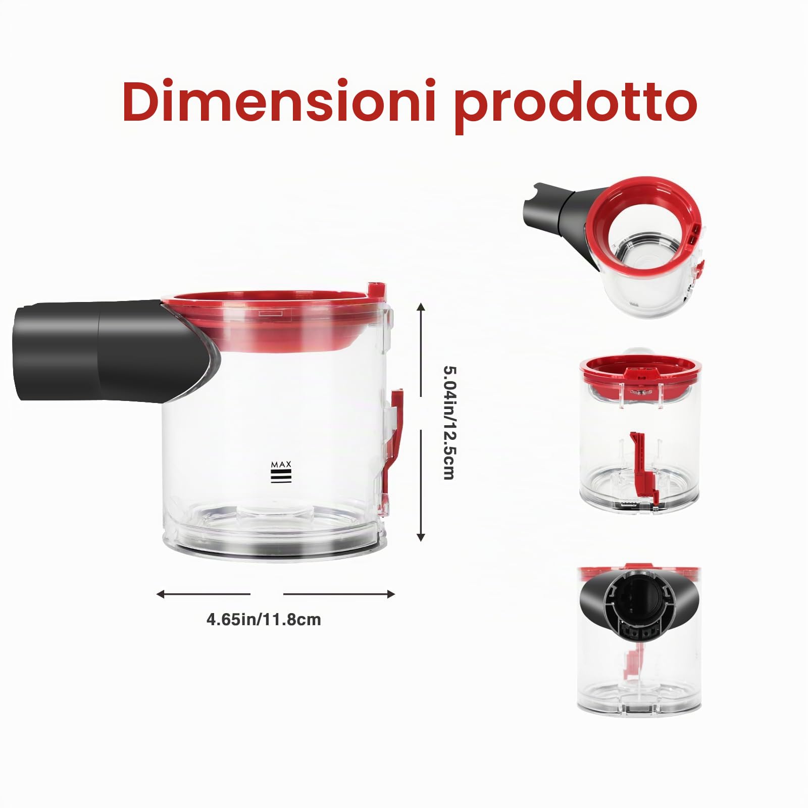 Contenitore Polvere per Dyson V7(SV11) V8(SV10), Ricambio del Cestino, Contenitore per la Polvere Trasparente e di Alta Qualità, Secchio per la Polvere Parte No.967699-01