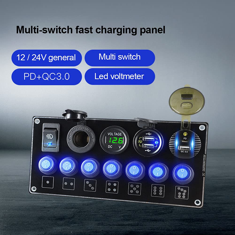Pannello Interruttori Voltmetro Asudaro Led, Presa per Caricabatterie per Auto 12v-24v Dual USB Ricarica Rapida con Display Della Tensione di Protezione Intelligente per Auto, Camion Barche, Motocicli